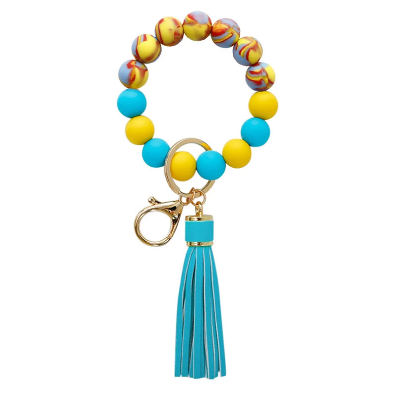 Silicone Keychain with Safe Card Picker Rainbow Color Silicone Beads Women Keyrings Barcelet Fashion Keychains For Keys Bag Car