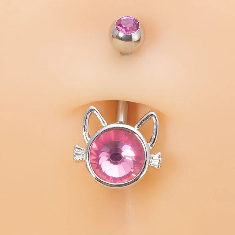 1pc Cat Belly Button Rings for Woman Navel Piercing Surgical Steel Bar Barbell Zircon Dangling Ombligo Sexy Body Belly Jewelry