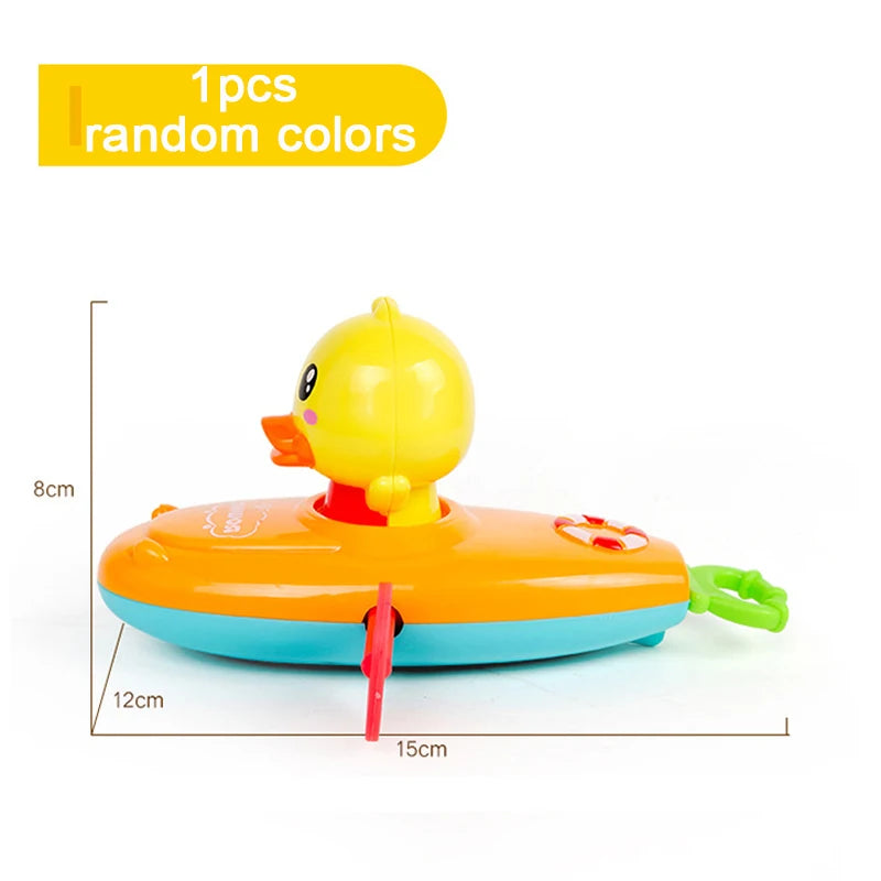 1 pcs Cute Cartoon Bath Toys Classic Water Toy Back Rowing Boat  Baby Bathing Swim Duck Chain Clockwork Toy for Children