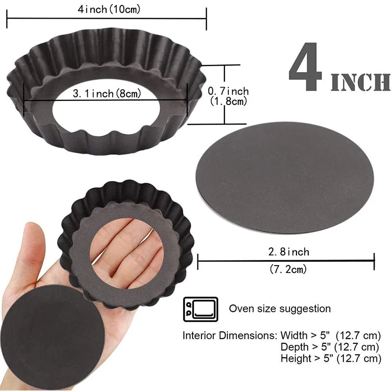 Tejesa 10cm Mini Pie Muffin Cupcake Pans Non-Stick Tart Quiche Flan Pan Molds Pie Pizza Cake Mold Removable Loose Bottom Round Bakeware
