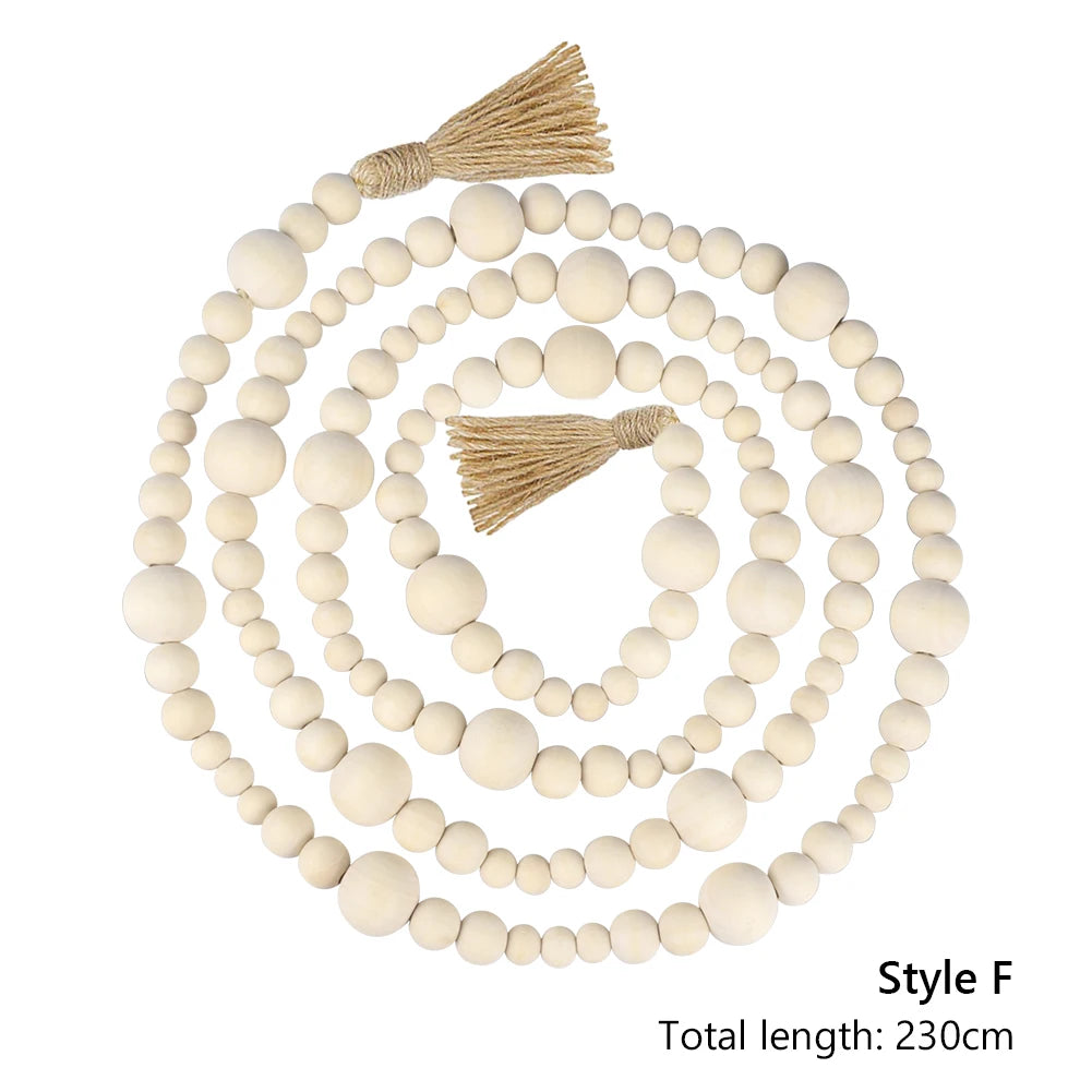 Wooden Handmade boho DIY Rattan Natural Wood Bead Garlands Macrame home decor Farmhouse Rustic Tassel Decoration Wall Hanging