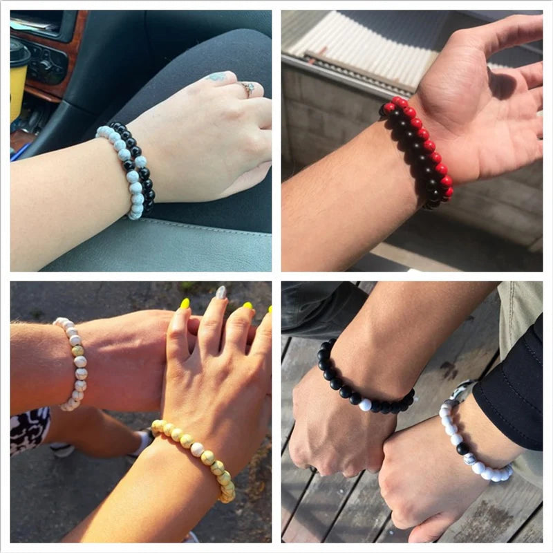 Hemasa 2Pcs/Set Classic Natural Stone Bracelet /8mm Beads Bracelets for Women