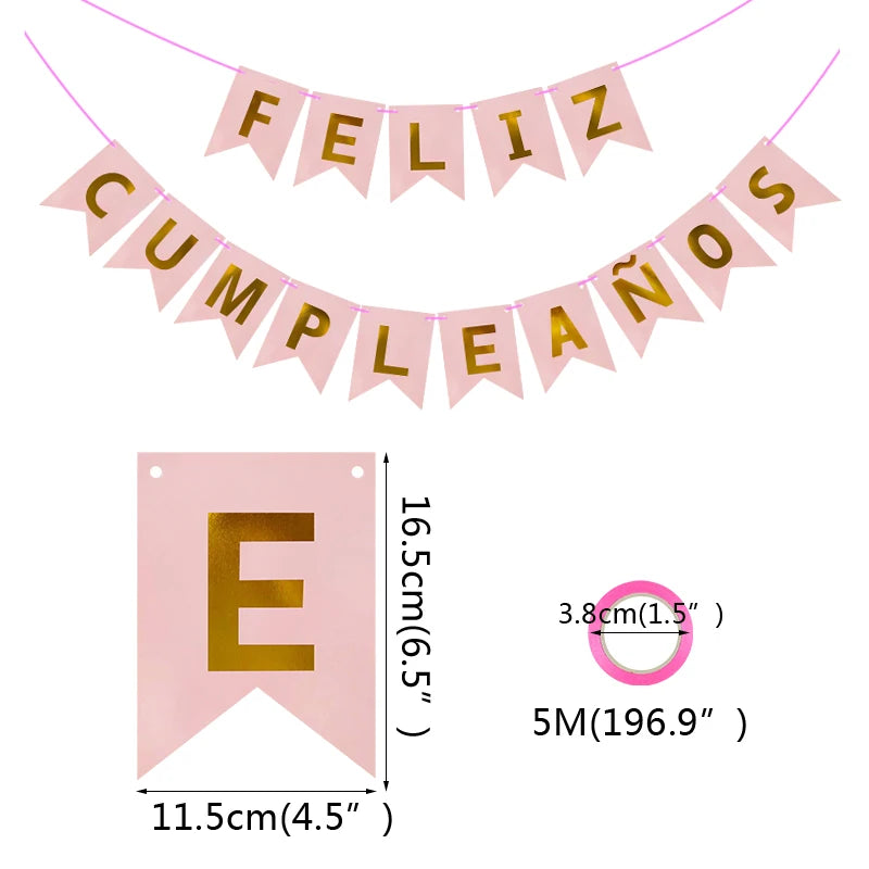 1set Paper Bunting Garland spanish language Banners Flags Birthday Party Happy Birthday Decoration Supply Baby Shower Decoration