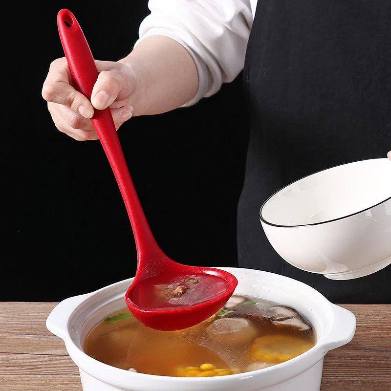 Hemasa 4 Pcs  Silicone Ladle Soup Spoon Curved Handle Heat Resistant Round Scoops