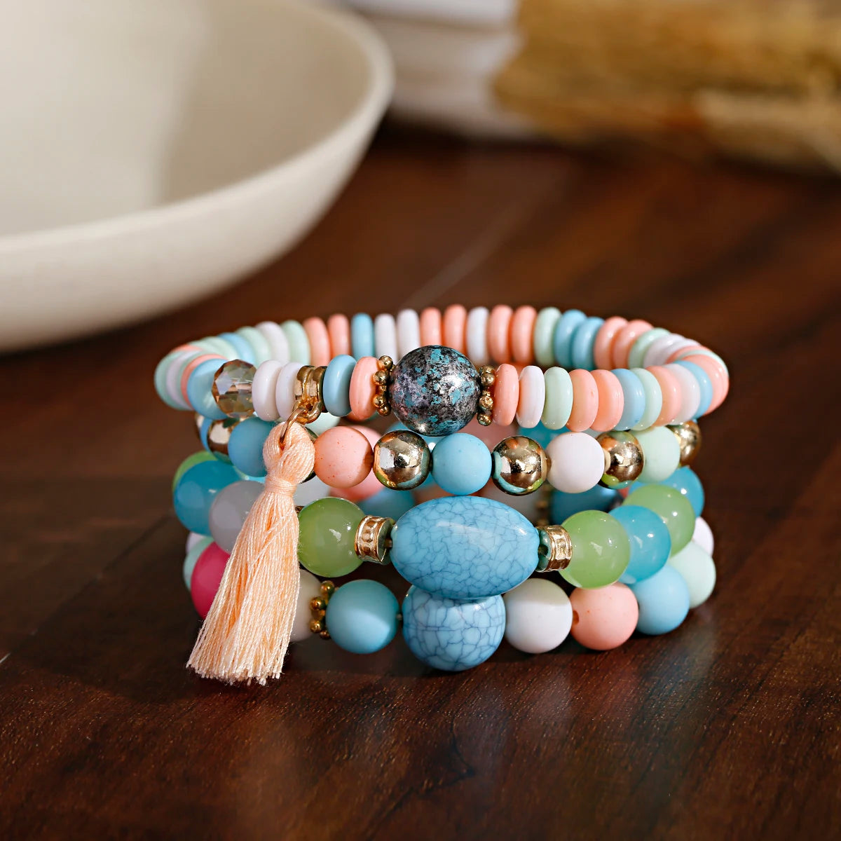 3pcs/set Bohemia Multilayer Crystal Stone Beads Tassel Charms Bracelets & Bangles Pulseras Mujer Boho Bracelet for Women Gift