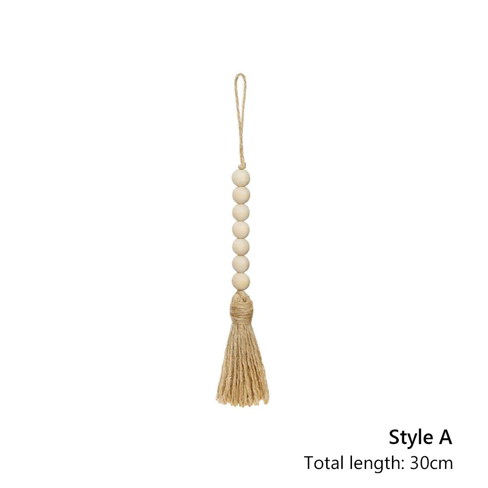 Wooden Handmade boho DIY Rattan Natural Wood Bead Garlands Macrame home decor Farmhouse Rustic Tassel Decoration Wall Hanging