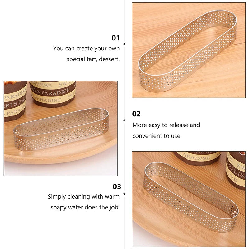 Tejesa 12 Pcs Oval Muffin Tart Rings Stainless Steel Porous Tart Ring Perforated Cake Mousse Mold Cookies Cutter Pastry Quiche Mold Tool