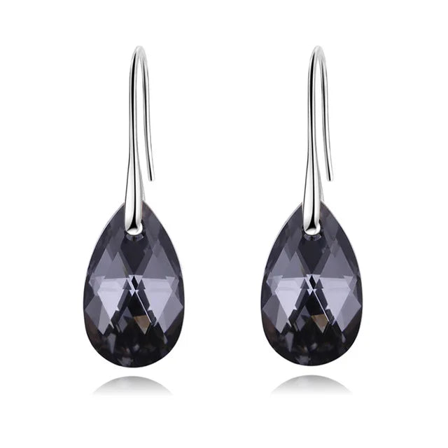 Korean Pear-shaped Drop Earrings Genuine Crystal from Austria Rhinestone Dangle for Women Party Silver Color Big Pendant Jewelry