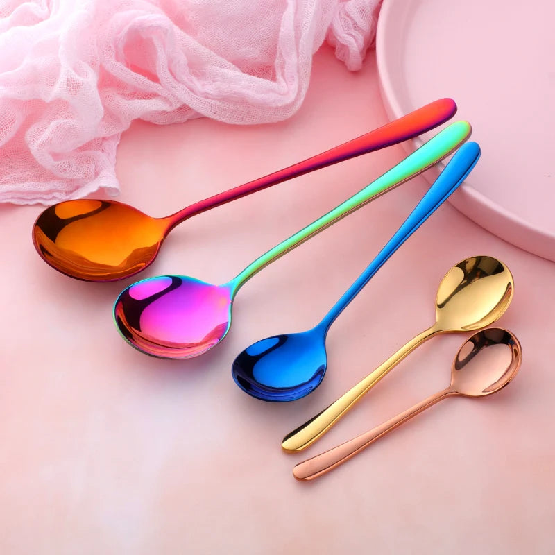 Hemasa Stainless Steel Coffee Tea Spoons /Gold Blue Beautiful Teaspoons/ Mixing Soup Spoon Dinnerware Flatware Christmas Serving Spoon