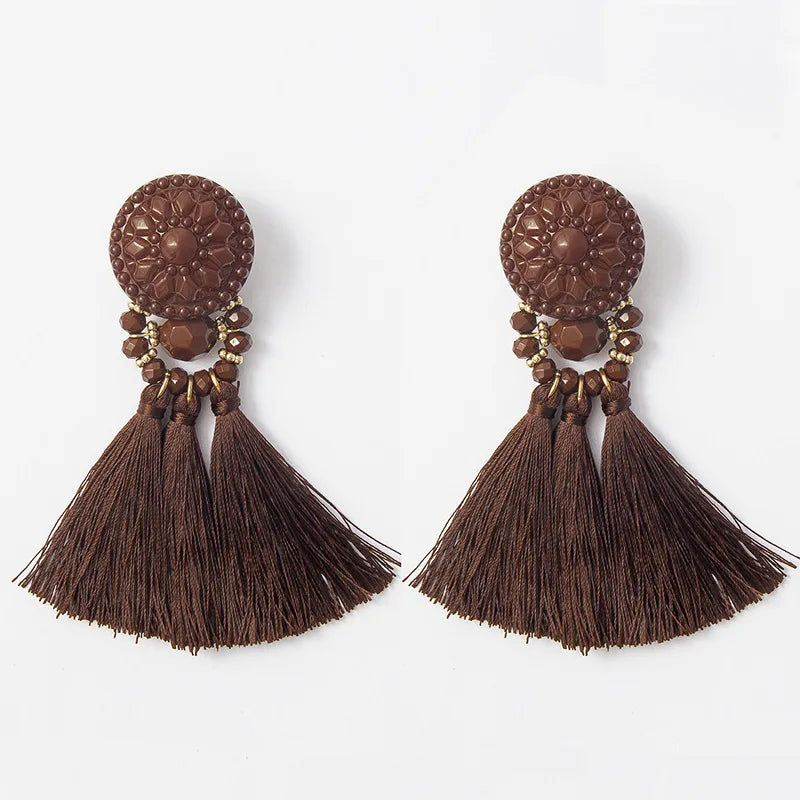 Bohemia Tassel Earrings for Women Green Multi-color Beads Fringe Earring Summer Earing Boucle D'oreille Pendante New