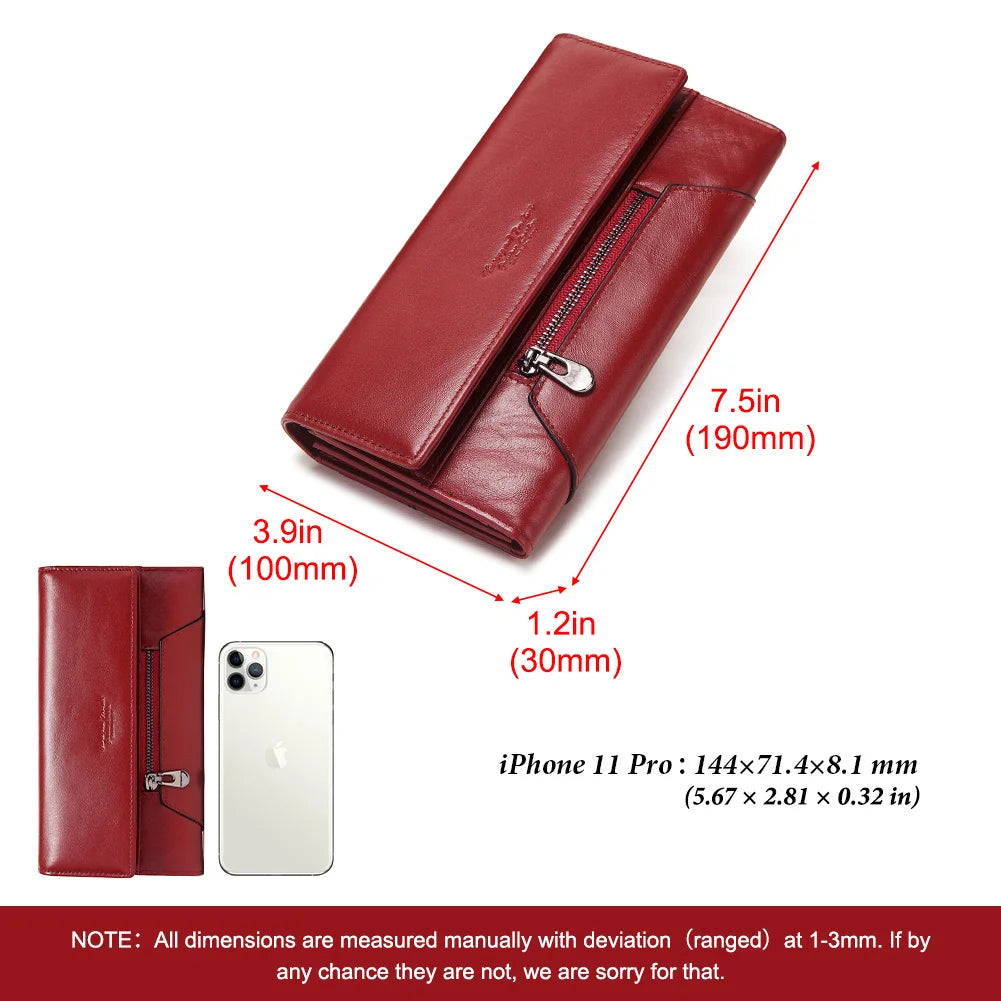 2022 Fashion Women's Wallet Genuine Leather Coin Purse RFID Anti-thef Card Holder Classic Female Hasp Clutch With Cell Phone Bag