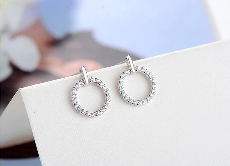 2019 Fashion 925 Sterling Silver Round Rhinestone Stud Earrings Jewelry Pendientes Brincos de prata Fine Jewelry