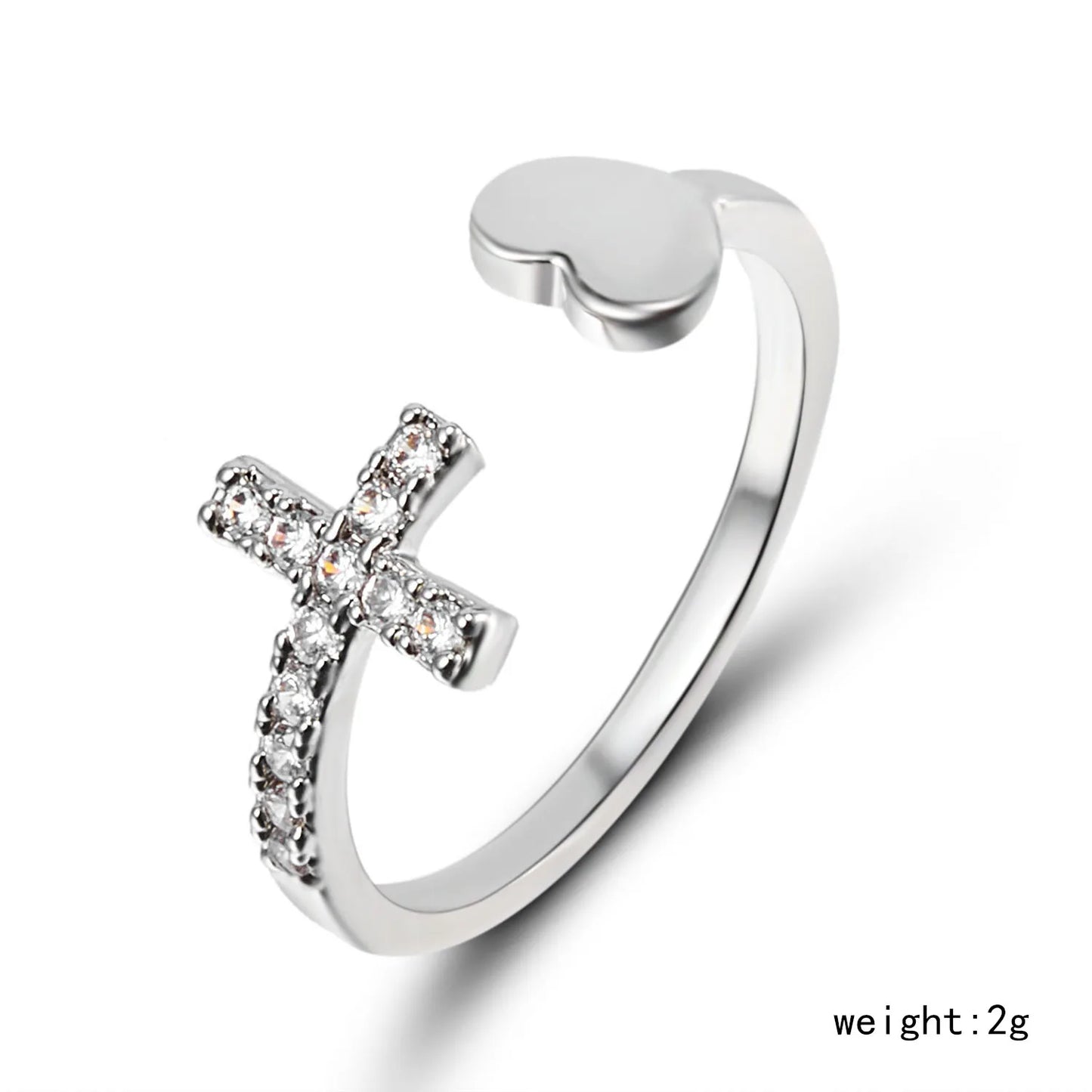 Classic Popular Zircon Cross With Heart Rings For Women New Rose Gold Color Open Adjustable Wedding Ring Dropshipping
