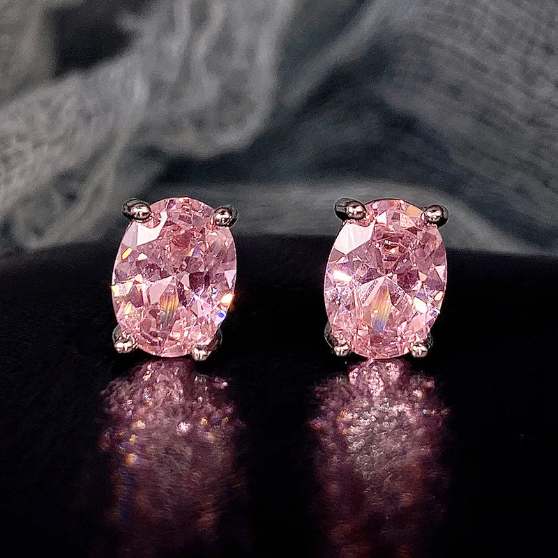 Huitan Simple Stud Earrings with Oval CZ for Girls Daily Wear Ear Accessories Teens Low-key Women's Earrings Statement Jewelry