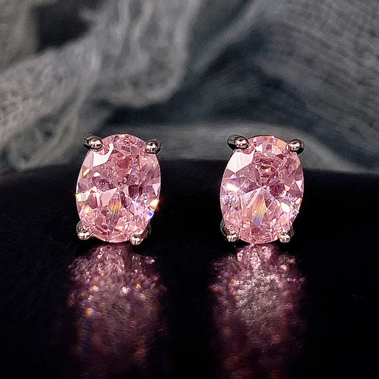 Huitan Simple Stud Earrings with Oval CZ for Girls Daily Wear Ear Accessories Teens Low-key Women's Earrings Statement Jewelry