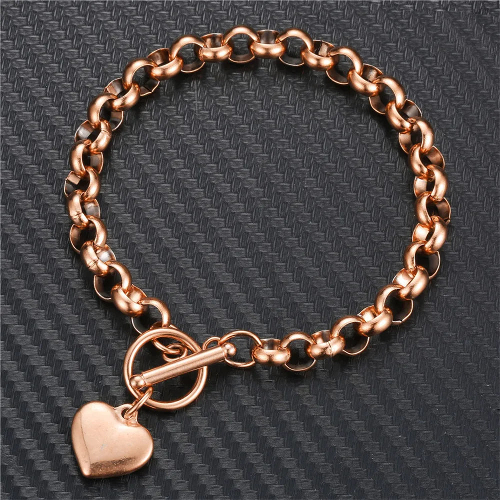 Tejesa Stainless Steel Keel Chain Puff Heart Charms  with  Toggle Bracelets