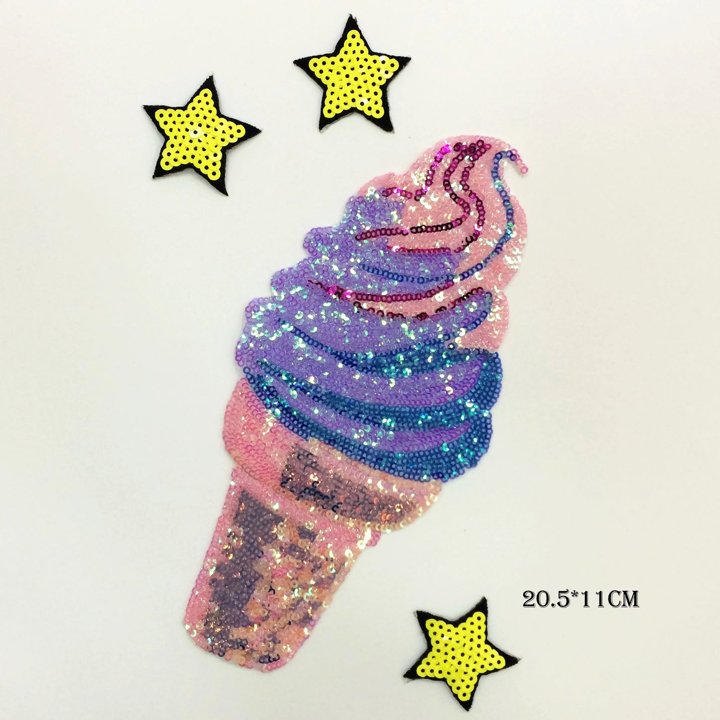 2Pcs Icecream Patches Stickers Iron on Clothes Heat Transfer DIY Applique Embroidered Applications Cloth Fabric Sequin Patch