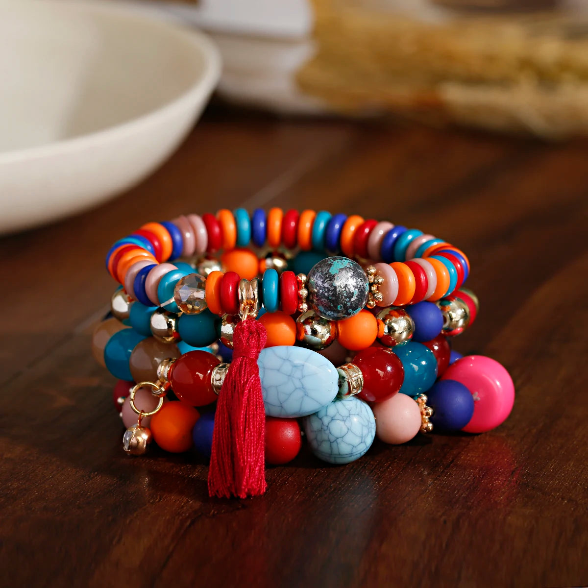 3pcs/set Bohemia Multilayer Crystal Stone Beads Tassel Charms Bracelets & Bangles Pulseras Mujer Boho Bracelet for Women Gift