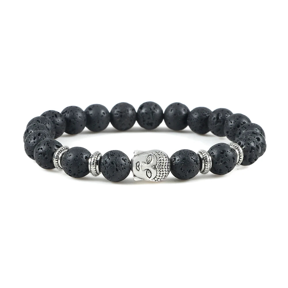 Hemasa Buddha Head Bracelet Natural Onyx Lava Beads Bangle Malachite Stone Elastic Handmade Jewelry For Women Men Buddha Bracelets Gift