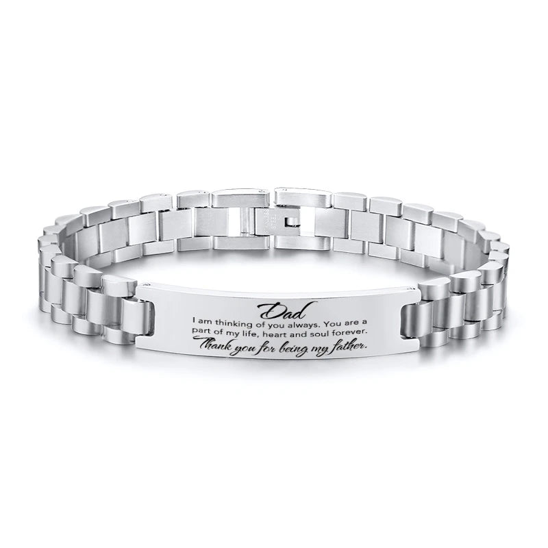 Vnox Customize TO DAD Bracelets for Men Glossy Stainless Steel Link Chain Engrave Thanks Quotes Casual Qualified Jewelry Gift