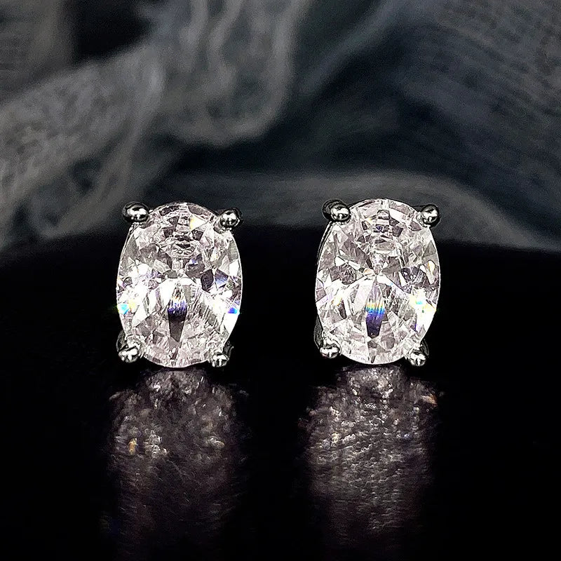 Huitan Simple Stud Earrings with Oval CZ for Girls Daily Wear Ear Accessories Teens Low-key Women's Earrings Statement Jewelry
