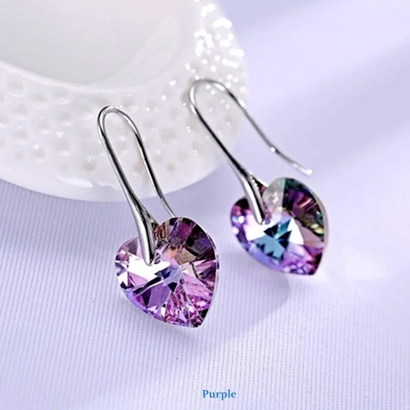 Fashion Drop Earrings Hanging Hearts Crystals for Women Party Hot Silver Color Ear Jewelry Friends Gift