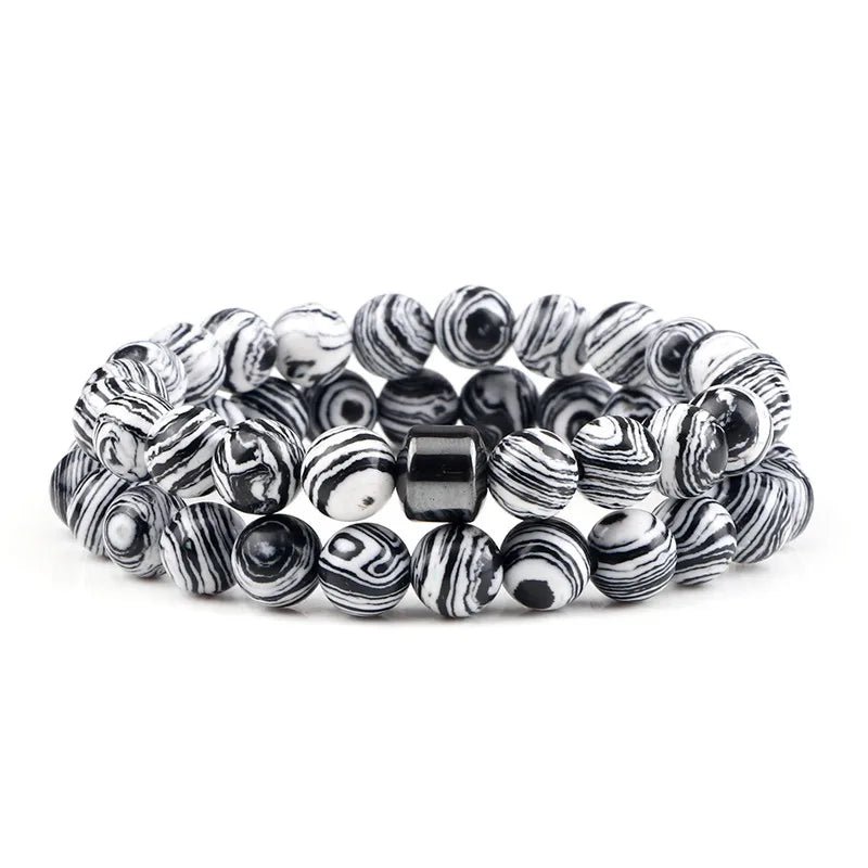 Hemasa   8mm Beads Bracelet Set With  Cylinder Charm for Women