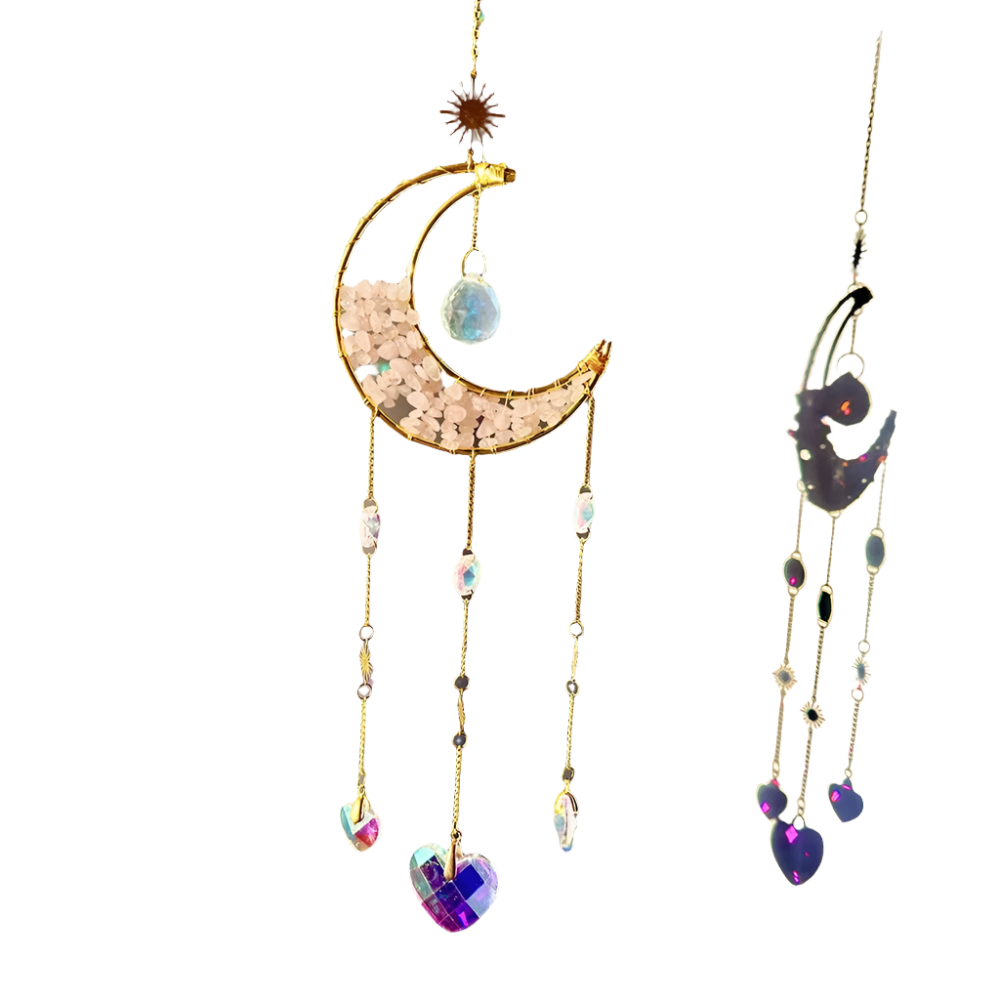 Hemasa Natural crystal handmade hanging sun catcher crystal sun catchers hanging prism /Rainbow maker Moon shape crystal sun catchers
