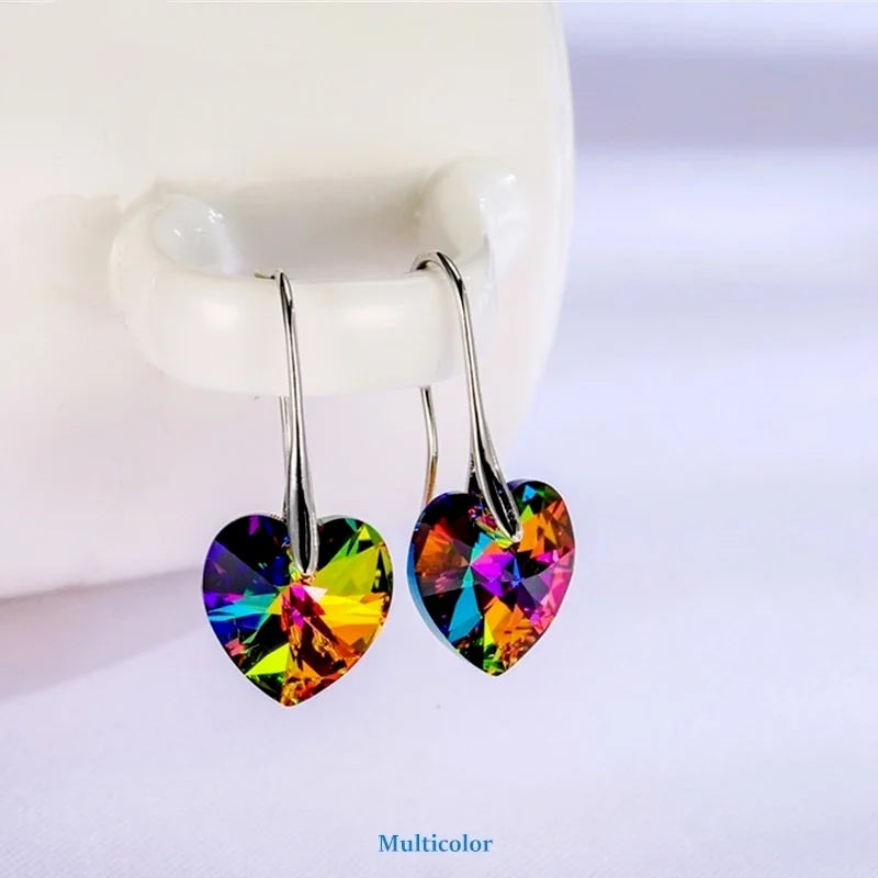 Fashion Drop Earrings Hanging Hearts Crystals for Women Party Hot Silver Color Ear Jewelry Friends Gift
