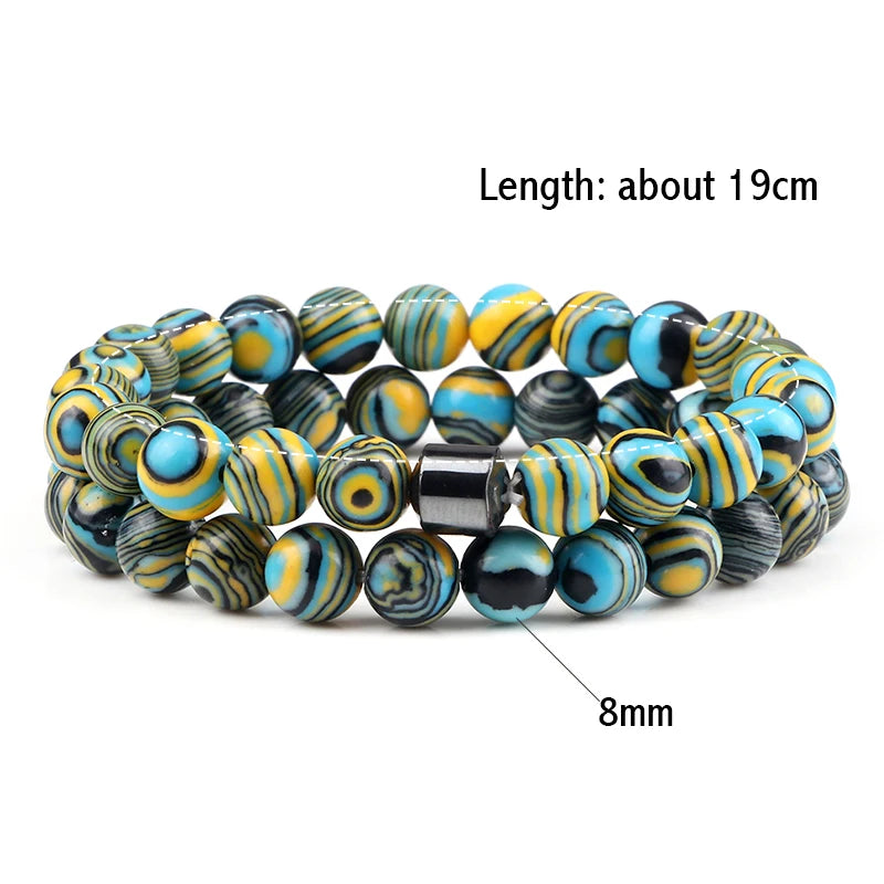 Hemasa 8mm  Beads Stretchable Bracelet Set With Cylinder Charm  for  Women