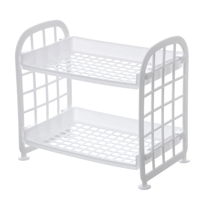 NICEFurniture 2 Tier Hollow Out Plastic Foldable Shelf Countertop Cosmetic Storage Spice Rack Vanity Tray Bathroom Kitchen