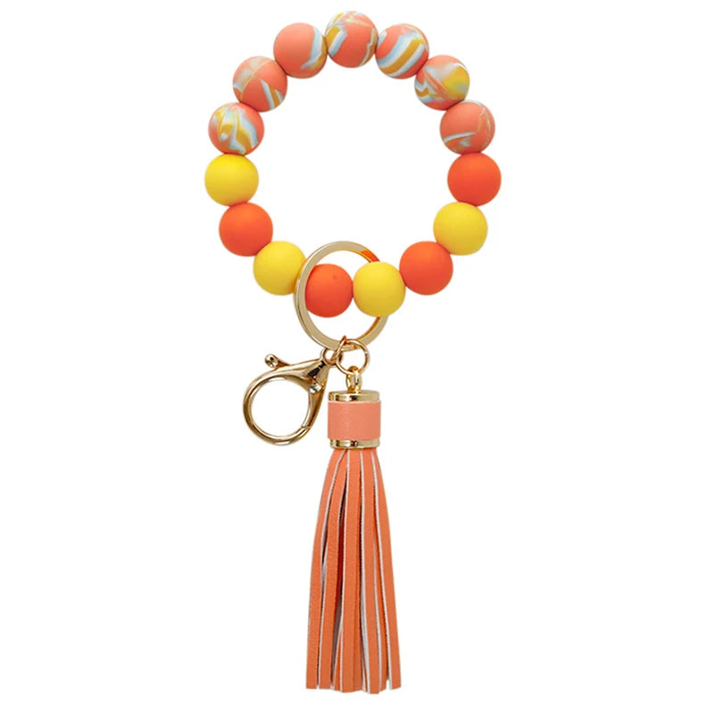 Silicone Keychain with Safe Card Picker Rainbow Color Silicone Beads Women Keyrings Barcelet Fashion Keychains For Keys Bag Car