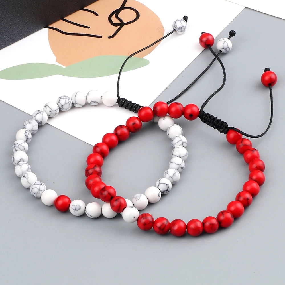 2pcs/set Red Beaded Bracelets Natural Tiger Eye Stone Rock Strand Handmade Braided Rope Bracelets&Bangle Women Men Charm Jewelry