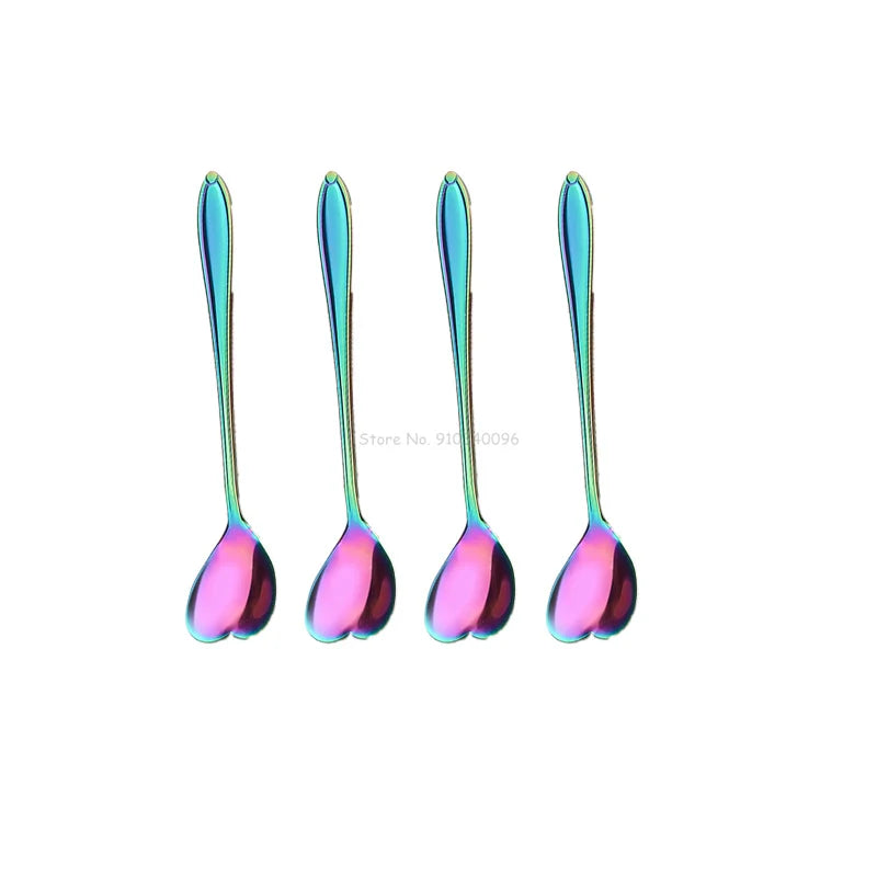 4Pcs Heart Shape Coffee Spoon Dessert Sugar Stirring Spoons Teaspoon Dinnerware Stainless Steel Kitchen Accessories