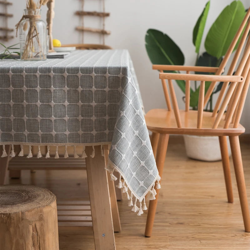 Japan Cotton Linen Tablecloth Blue Stripes Pure Plaid Embroidered Rectangular Christmas Table Cloth Thickened Cover for Banquet