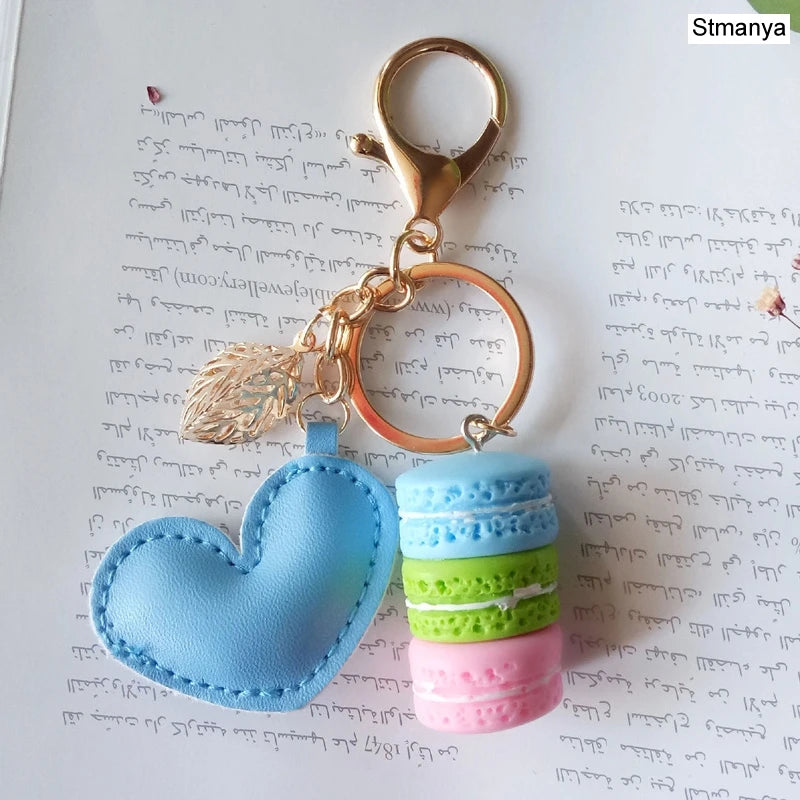 New Cake Key chain fashion car Key Ring Women bag charm accessories France Cake Macarons with Eiffel Tower Keychain gift Jewelry