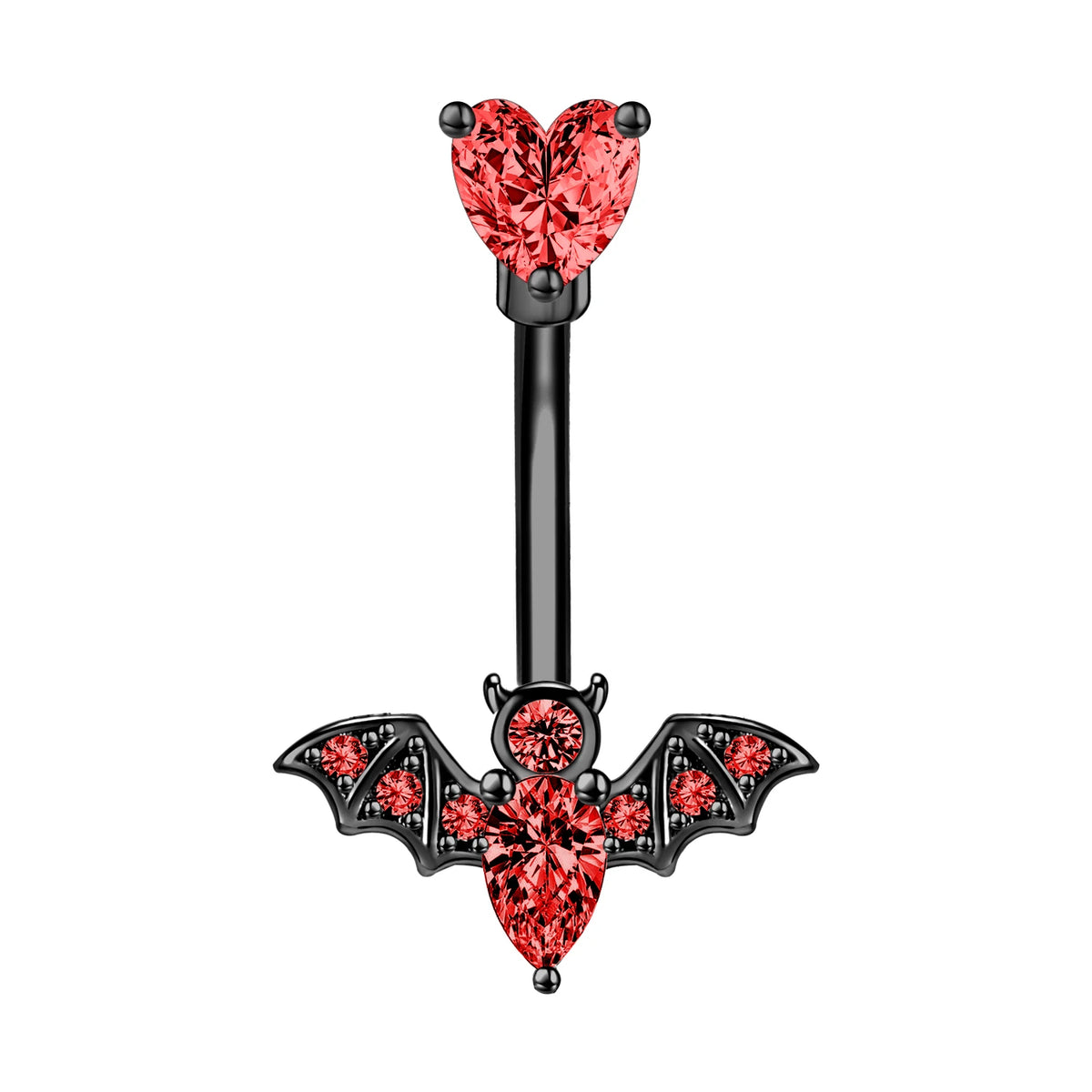ZS 14G Bat Belly Button Ring Crystal Bat Navel Piercing Black Plated Body Piercing  Red Zircon Bat Belly Piercing Jewelry Women