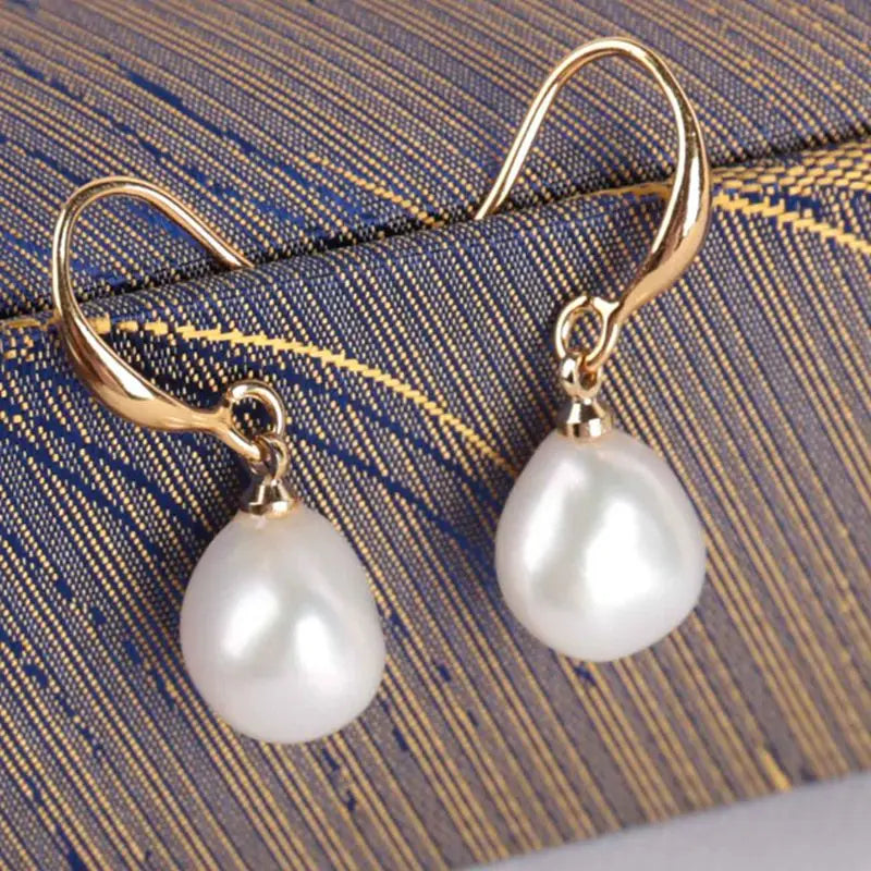 Hemasa 10-12mm Natural White Baroque Pearl Earrings 18K Dangle Hook handmade teardrop luxury Ear rings