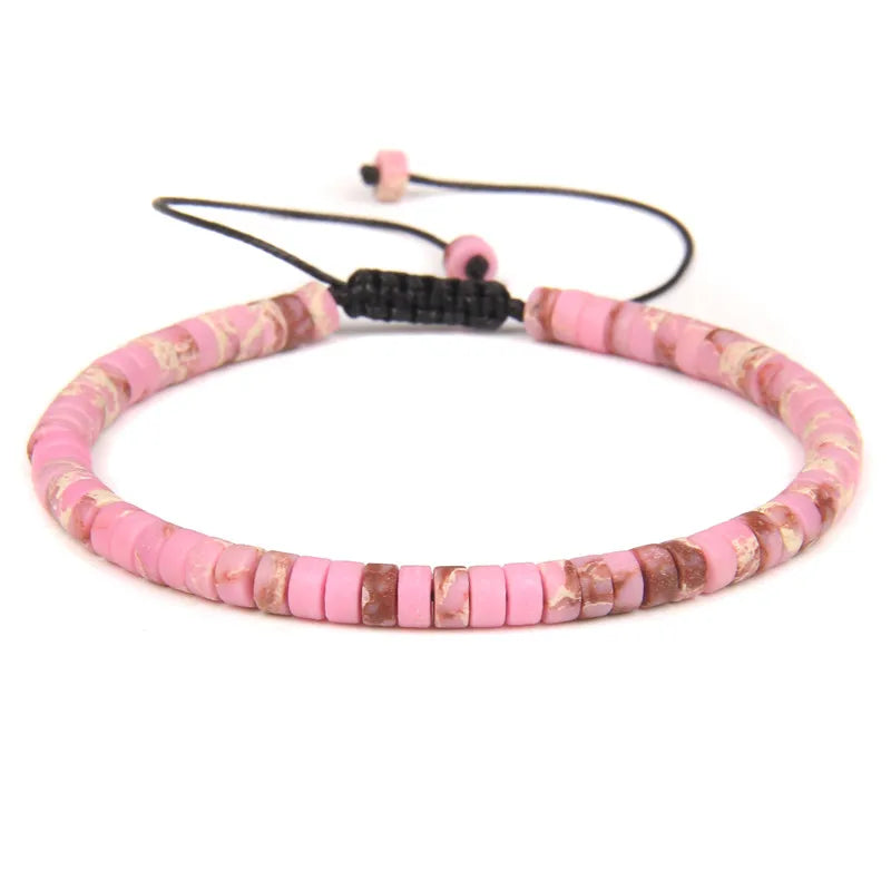 Tejesa  Natural Blue Emperor Stone Beads Woven Bracelet Polished Flat Shape Adjustable Rope Lady's Gift Beaded Bracelet