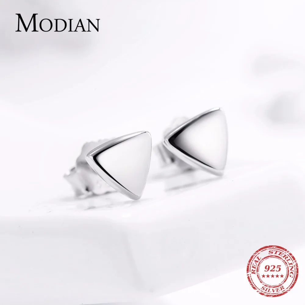 Modian 2021 Hot Sale Real 925 Sterling Silver Fashion Exquisite Triangle Stud Earrings Simple Style For Women Jewelry Bijoux