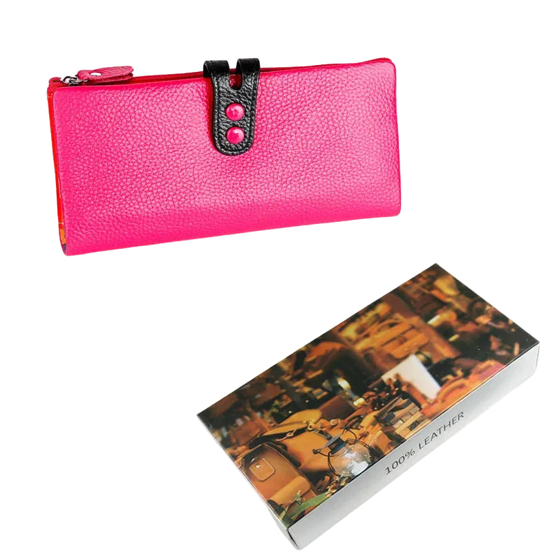 Tejesa Genuine Leather Long Clutch Ladies Purse with Zipper Pocket/ Colorful Phone Wallet