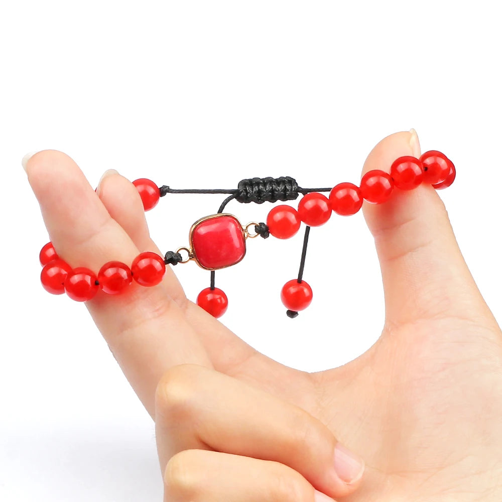 Handmade Red Crystal Quartz Natural Stone Beads Reiki Healing Adjustable Rope Braided Bracelets Women Charm Yoga Energy Jewelry