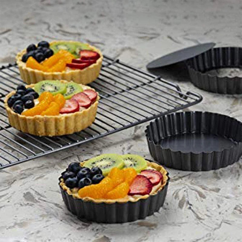 Tejesa 10cm Mini Pie Muffin Cupcake Pans Non-Stick Tart Quiche Flan Pan Molds Pie Pizza Cake Mold Removable Loose Bottom Round Bakeware