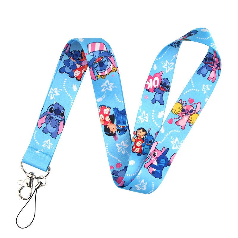 YQ774 Stitch and Pink Angel Lanyard Phone Strap for Keys ID Badge Holder Neck Strap Key Chains Cord Hang Rope Lariat Gift