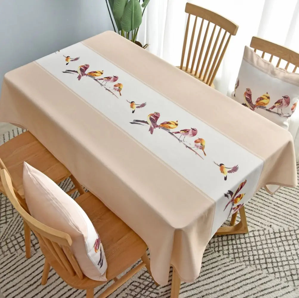 Bird Pattern Stripe Tablecloth Rectangular Kitchen Table Cloth Waterproof Oil-proof Table Cover Wedding Home Decor Outdoors Mat