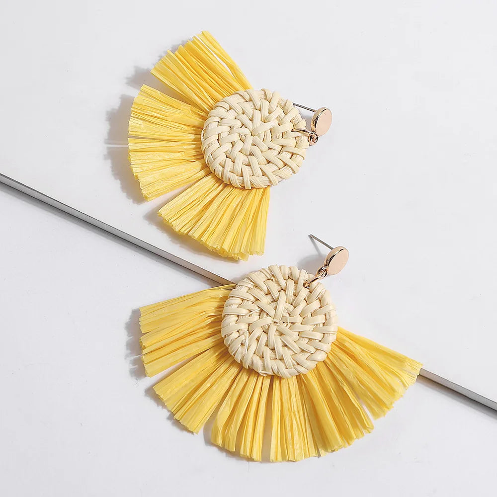 Tassel Earrings Bohemian Statement Drop Lafite Earring for Women Raffia Straw Handmade Earring Pendientes Mujer Moda 2023 Brinco