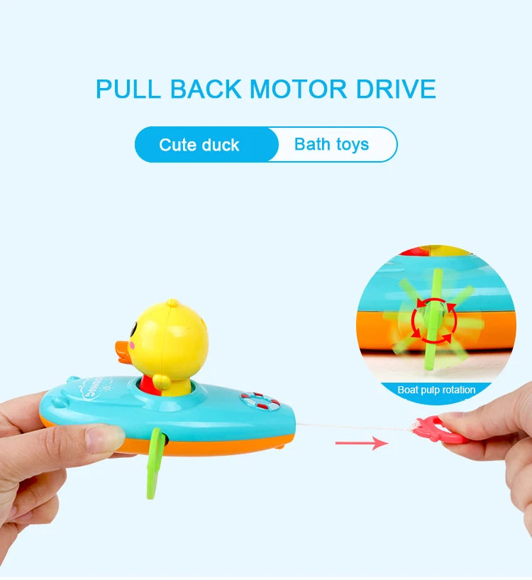 1 pcs Cute Cartoon Bath Toys Classic Water Toy Back Rowing Boat  Baby Bathing Swim Duck Chain Clockwork Toy for Children