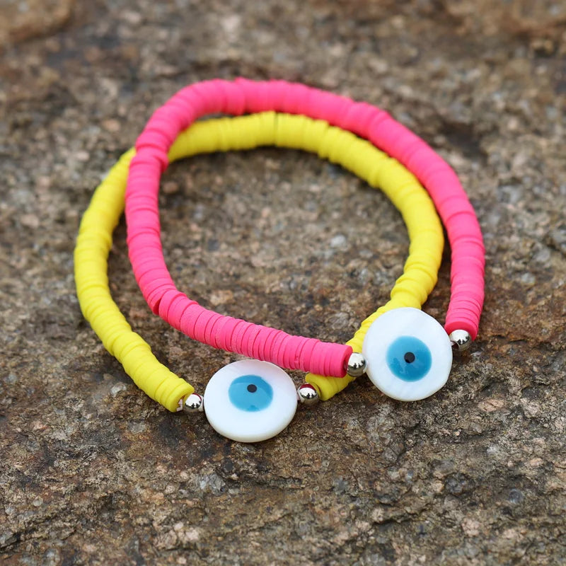 Fashion Multicolor Bracelets for Woman Summer Colorful Polymer Clay Shell Lucky Eye Charm Bracelet Female Girls Jewelry