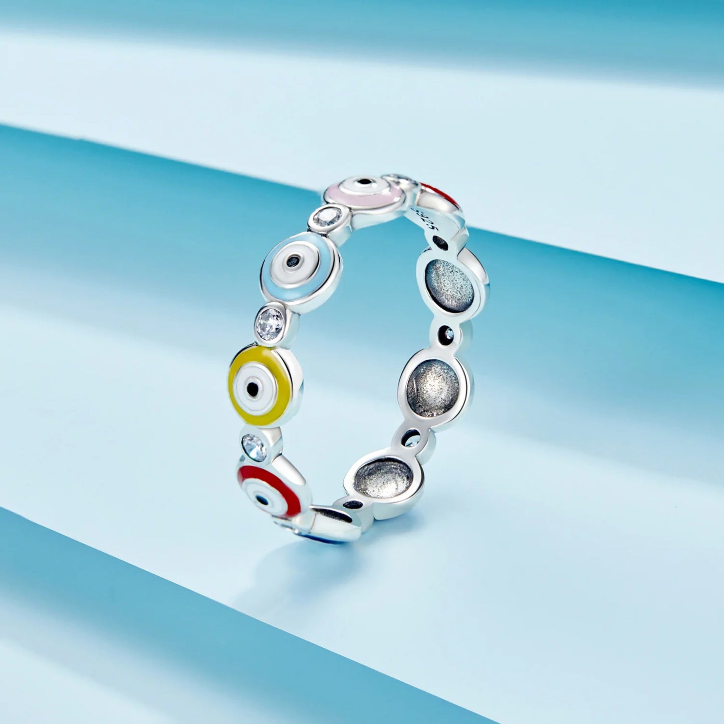 WOSTU 925 Sterling Silver Guardian Eye Ring Colorful Enamel Finger Ring For Women Fashion Silver Jewelry Gift CQR742