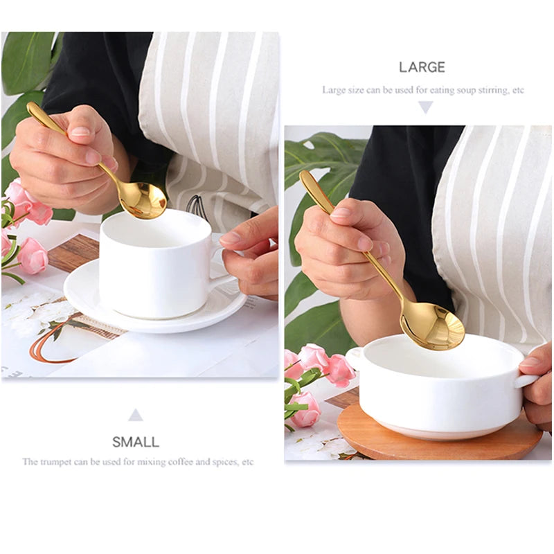 Hemasa Stainless Steel Coffee Tea Spoons /Gold Blue Beautiful Teaspoons/ Mixing Soup Spoon Dinnerware Flatware Christmas Serving Spoon